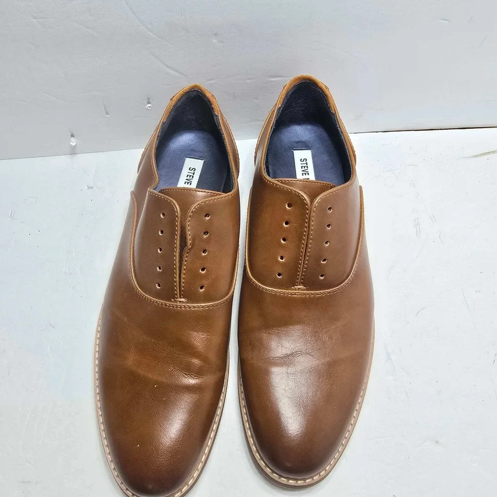 Steve Madden Mens P-Ollie Cognac Brown Plain Toe Oxford Dress Shoes Size 9